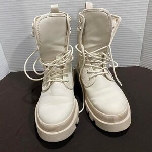 Pull & Bear White leather combat boots women 38. SKU320 #combatboots